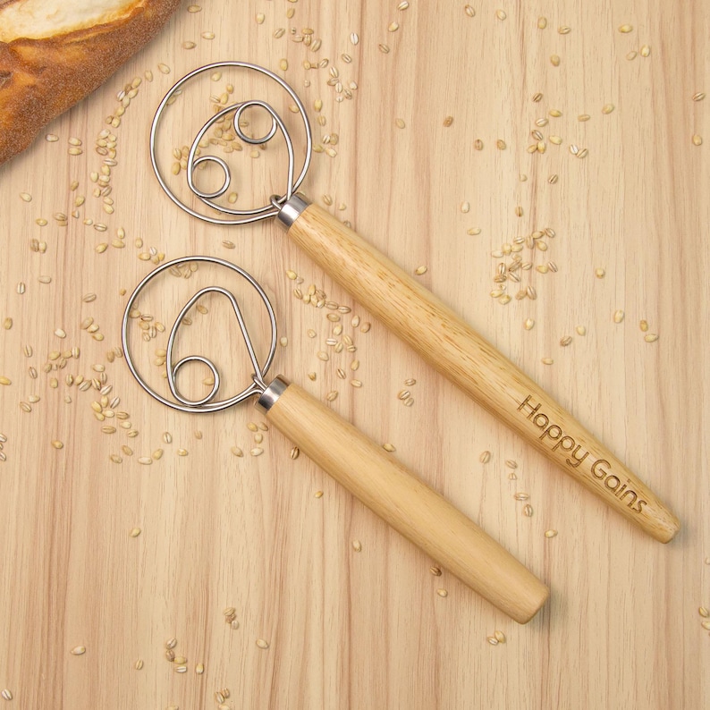 Custom Dough Whisk, Personalized Sourdough Whisk, Custom Engraved Danish Dough Whisk, Danish Dough Hook for Bread Making, Gifts for Baker image 2