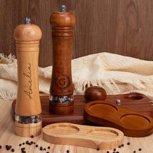 Personalised Wooden Salt & Pepper Grinder, Custom Engraved Salt or Pepper Mill, Manual Spice Crusher, Kitchen Utensils, Pepper Shaker Set