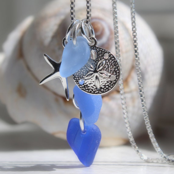 Blue Sea Glass Necklace Ocean Jewelry 