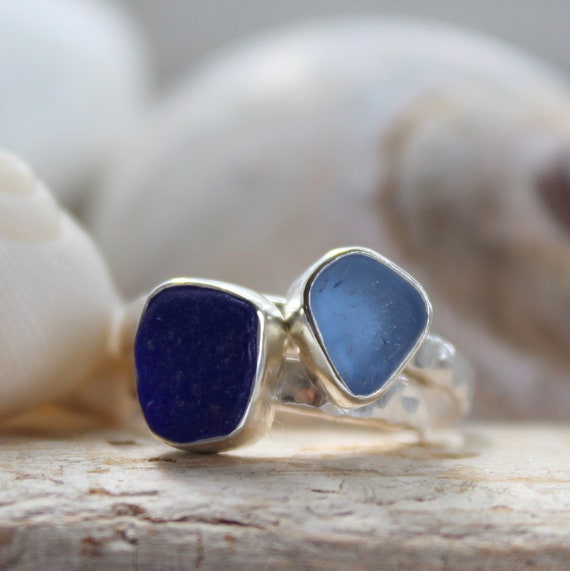 Sz 7 12 Sea Glass Stackable Ring Set Sterling Silver