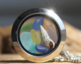 Ocean Locket, Sea Glass Necklace, Beachy Jewelry, Seaglass Jewelry, Beach Glass Necklace, Nova Scotia Gift, Seashell Necklace