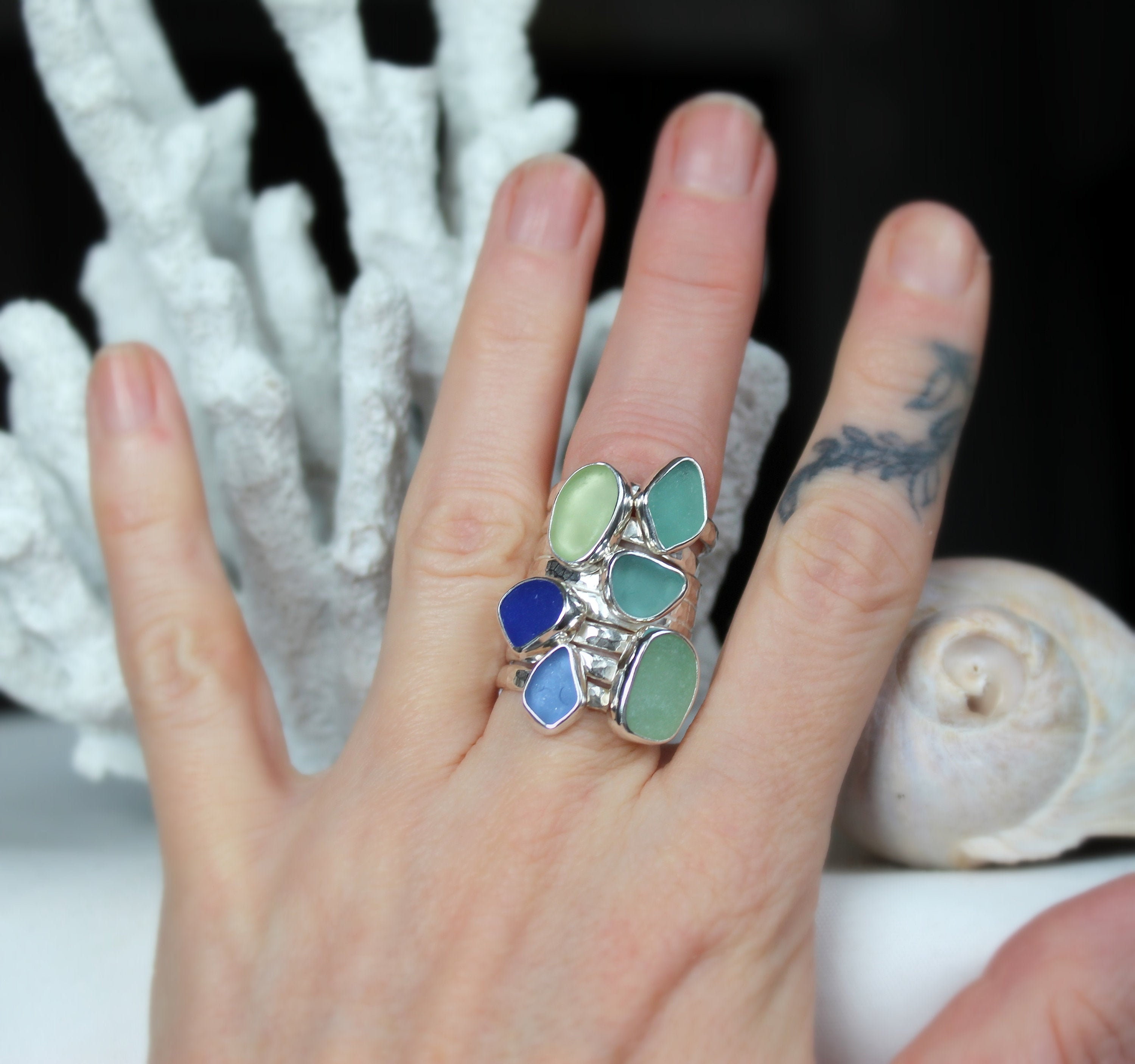 Sea Glass Ring set sea glass stacking rings sterling silver Etsy