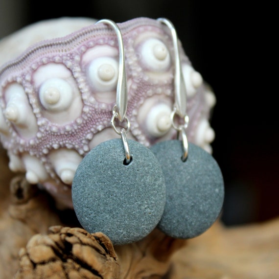 Beach Pebble Earrings Beach Stone Jewelry Natural Pebble Jewelry