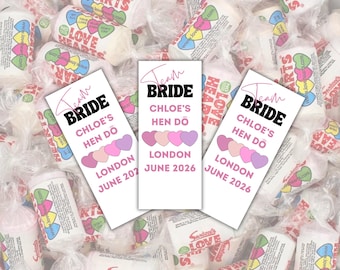 Mini envoltorios personalizados con forma de corazón para dulces / Recuerdos para despedidas de soltera
