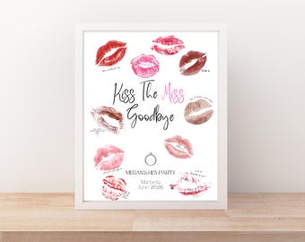 Personalised Kiss The Miss Goodbye | Hen Do Keepsake | Lipstick Print | A4 Print