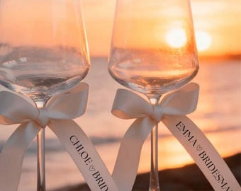 Cinta de satén personalizada: regalos para damas de honor, nombres para los asientos en la boda, lazos para vasos, detalles para invitados de boda.