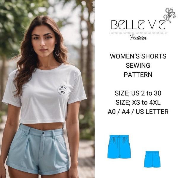 Women's Shorts Sewing Pattern, Pleated Shorts, Easy shorts pattern, Casual Shorts Sewing Pattern, Summer Shorts, XS-4XL