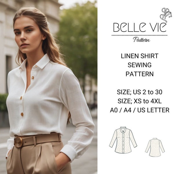 Linen Shirt Sewing Pattern, Relaxed Fit Shirt, Flare Blouse Top, Boho Linen Blouse, Boho Dress Pattern, Linen Shirt, XS-4XL