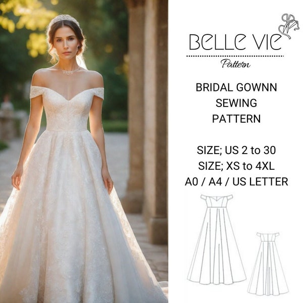 Bridal Gown Sewing Pattern, Heart Neck Bridal Gown, Cocktail Dress Pattern, Fairy Dress pattern, Evening Gown, XS-4XL