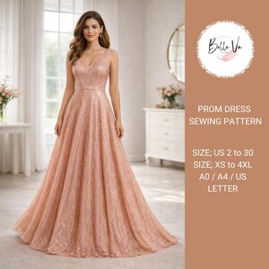 Prom Dress Sewing Pattern, Sleeveless A-Line Maxi Gown (PDF Download)