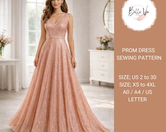 Prom Dress Sewing Pattern, Sleeveless A-Line Maxi Gown (PDF Download)