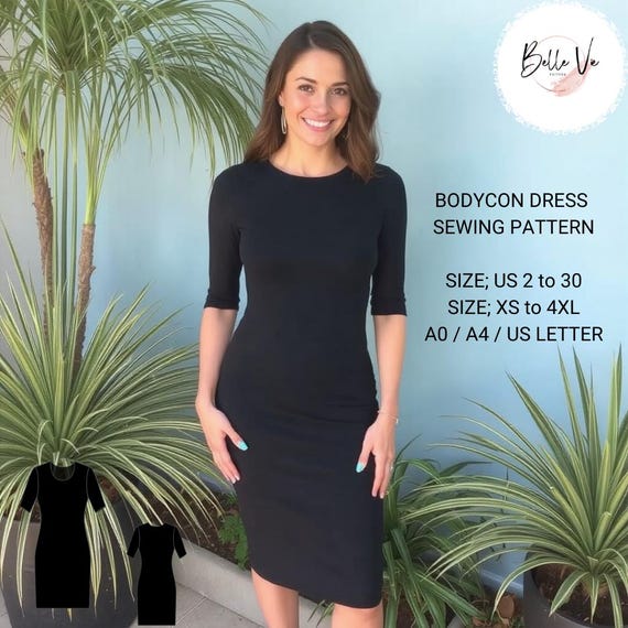 bodycon midi dress sewing pattern Pattern: Stretch Pencil Dress(Digital Download) Color:Squire Brown 30 Standard Sizes mothr_daughter Chic Wedding Dress With