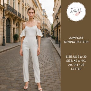 Strappy V-Neck Jumpsuit Sewing Pattern: Bridal Style (A4, A0, XS-4XL) (PDF Pattern)