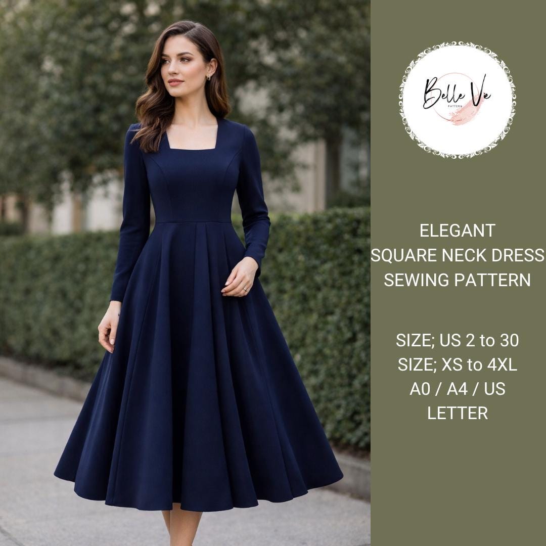 Fit and Flare Navy Dress - Etsy Fit and Flare Navy Dress - Etsy