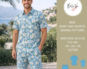 Men's Floral Shirt and Shorts Sewing Pattern | Linen Beach Outfit (Digital Download)