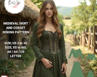 Renaissance Rock und Korsett Schnittmuster, Mittelalterliches Kleid (PDF-Muster)