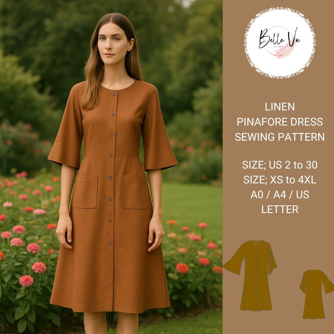 Linen Pinafore Dress Sewing Pattern (PDF Pattern, XS-4XL, A4/US Letter/a0 Sizes) - Etsy Linen Pinafore Dress Sewing Pattern (PDF Pattern, XS-4XL, A4/US Letter/a0 Sizes) - Etsy