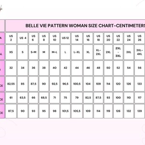 Pu&ograve; includere: Una tabella di taglie per abbigliamento femminile in centimetri. La tabella elenca le taglie statunitensi, le taglie internazionali e le taglie europee. Include anche le misure per il busto, la vita e i fianchi.