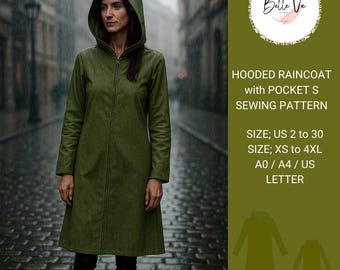 Hooded Raincoat Sewing Pattern | Women's A-Line Jacket (PDF)