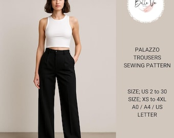 Palazzo Pleated Trousers Sewing Pattern: High Waist (US 2-30)(PDF)