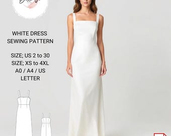 White Maxi Dress Sewing Pattern: Elegant Bridal Gown (A0 A4-US Letter)(PDF Pattern)