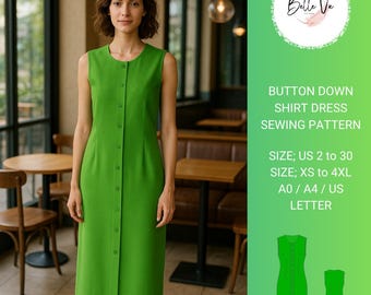 Cottagecore Button-Down Midi Dress Sewing Pattern (XS-4XL) (PDF Pattern)