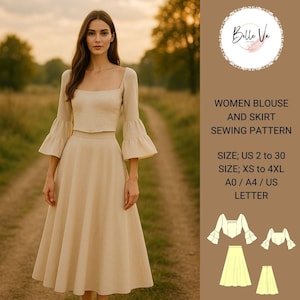 Women Skirt and Crop Blouse Set Sewing Pattern,Blouse,Crop and Skirt,Double Set Pattern,XS-4XL,A4-US Letter,A0