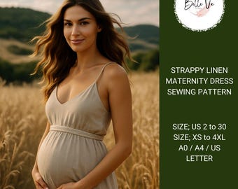 Strappy Linen Maternity Gown Sewing Pattern: US 2-30, XS-4XL(PDF Pattern)