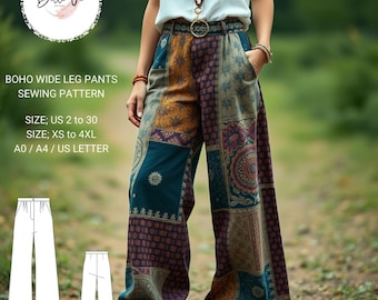 Women's Boho Wide Leg Pants Sewing Pattern (XS-4XL)(PDF)