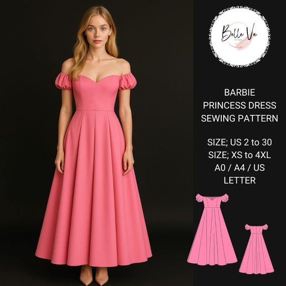 barbie princess dress pattern Simplicity Sewing Pattern 7430 Barbie Girls Princess Gown Costume Size 3 4  5 6 7