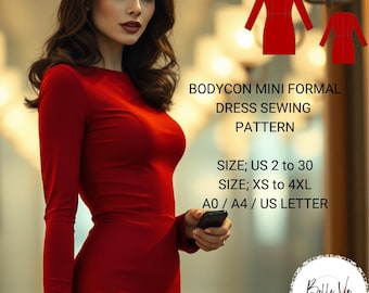 Bodycon Mini Dress Sewing Pattern: Stretch Pencil Dress(A0, A4-US Letter)
