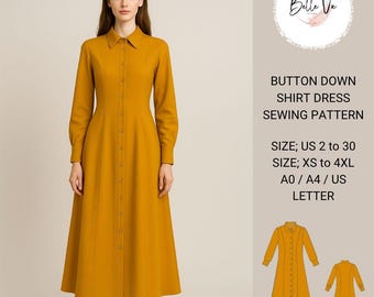 Cottagecore Button Down Dress Sewing Pattern (XS-4XL)(Digital Download)