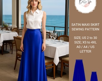 Satin Maxi Skirt - Elegant Long Skirt for Women (XS-4XL/PDF Pattern)