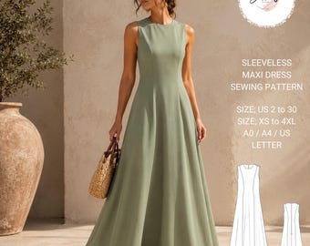 Sleeveless Maxi Dress Sewing Pattern | Minimalist Linen Summer PDF