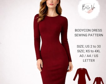 Naaipatroon bodyconjurk, midi met lange mouwen, pdf direct downloaden (maten 2-30)