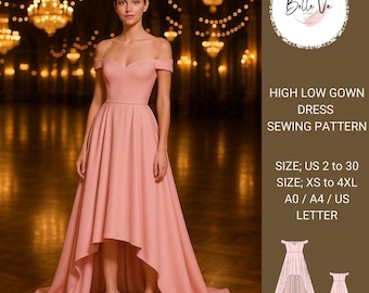 Patrón de costura para vestido de fiesta, cóctel y noche (tamaño A0, A4, carta EE. UU.) (patrón PDF)