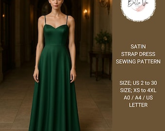 Satin Babydoll Dress Sewing Pattern: Sleeveless Sundress (US 2-30 & XS-4XL)(PDF Pattern)