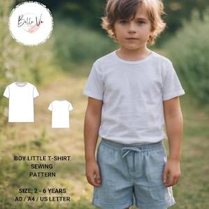 Patrón de costura de camiseta de lino para niño pequeño, adecuado para tallas A4-A0-US, rango de edad de 2 a 6 años.