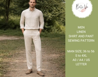 Men's Linen Shirt and Pants Sewing Pattern: Summer Set (A0-A4, US Letter)(Digital Download)