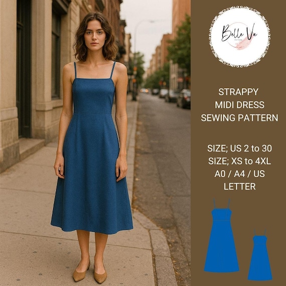 Strappy Midi Sewing Pattern, Summer Sleeveless Dress (PDF, US 2-30, XS-4XL) - Etsy Strappy Midi Sewing Pattern, Summer Sleeveless Dress (PDF, US 2-30, XS-4XL) - Etsy