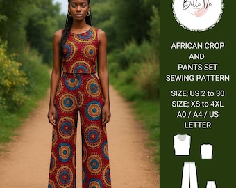 African Crop Top and Pants Sewing Pattern: Boho Style (XS-4XL)(PDF Pattern)