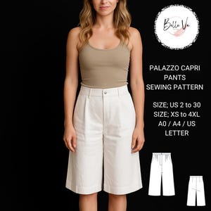 Patrón de costura para pantalones palazzo capri: pantalones de corte holgado (A0, A4-Carta estadounidense, XS-4XL) (Patrón en PDF)