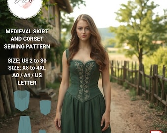 Renaissance Skirt and Blouse Sewing Pattern, Medieval Dress (PDF Pattern)