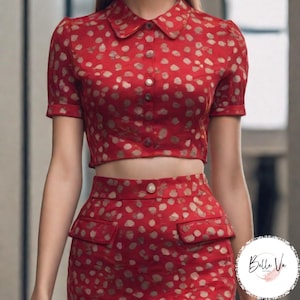 Patrón de conjunto de verano con falda mini trompeta y camisa corta, adecuado para tallas A0-A4-US Carta// Mujer; EE.UU. 2 a 30 // XS a 4XL