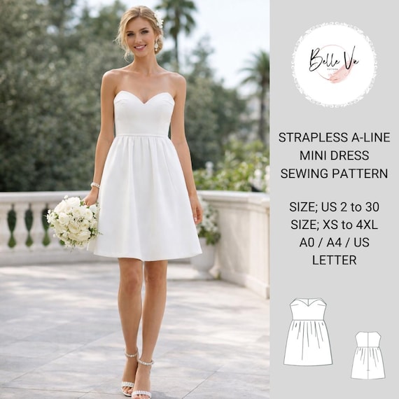 a line mini dress sewing pattern Strapless A-line Pattern(pdf Download) Size:Size 26W Sewing instructions Back in stock Fantasy Lace Long Sleeves