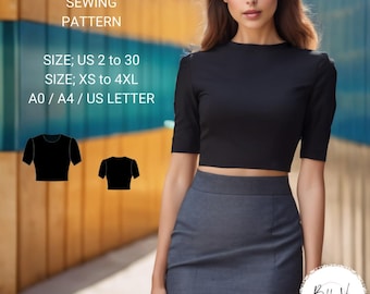 Cottagecore Crop Top Sewing Pattern: Short Sleeve Fitted Blouse(PDF Pattern)