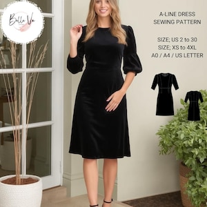 Patrón de costura para vestido formal, vestido informal, vestido de corte A, vestido gótico, talla A0, A4-carta de EE. UU., talla 2 a 30, XS-4XL