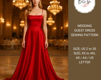 Satin Strapless Dress Sewing Pattern, Prom, Evening (A0, A4-US Letter)