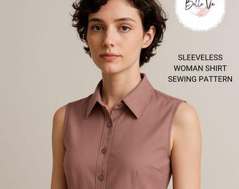 Cottagecore Sleeveless Blouse Sewing Pattern: Vintage Buttondown Shirt(A4-US Letter-A0) (PDF Pattern) XS-4XL