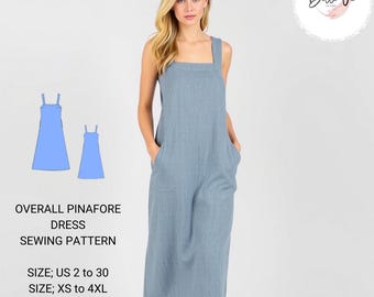 Trapeze Midi Pinafore Dress Sewing Pattern: Linen Overall (XS-4X)(Digital Download)